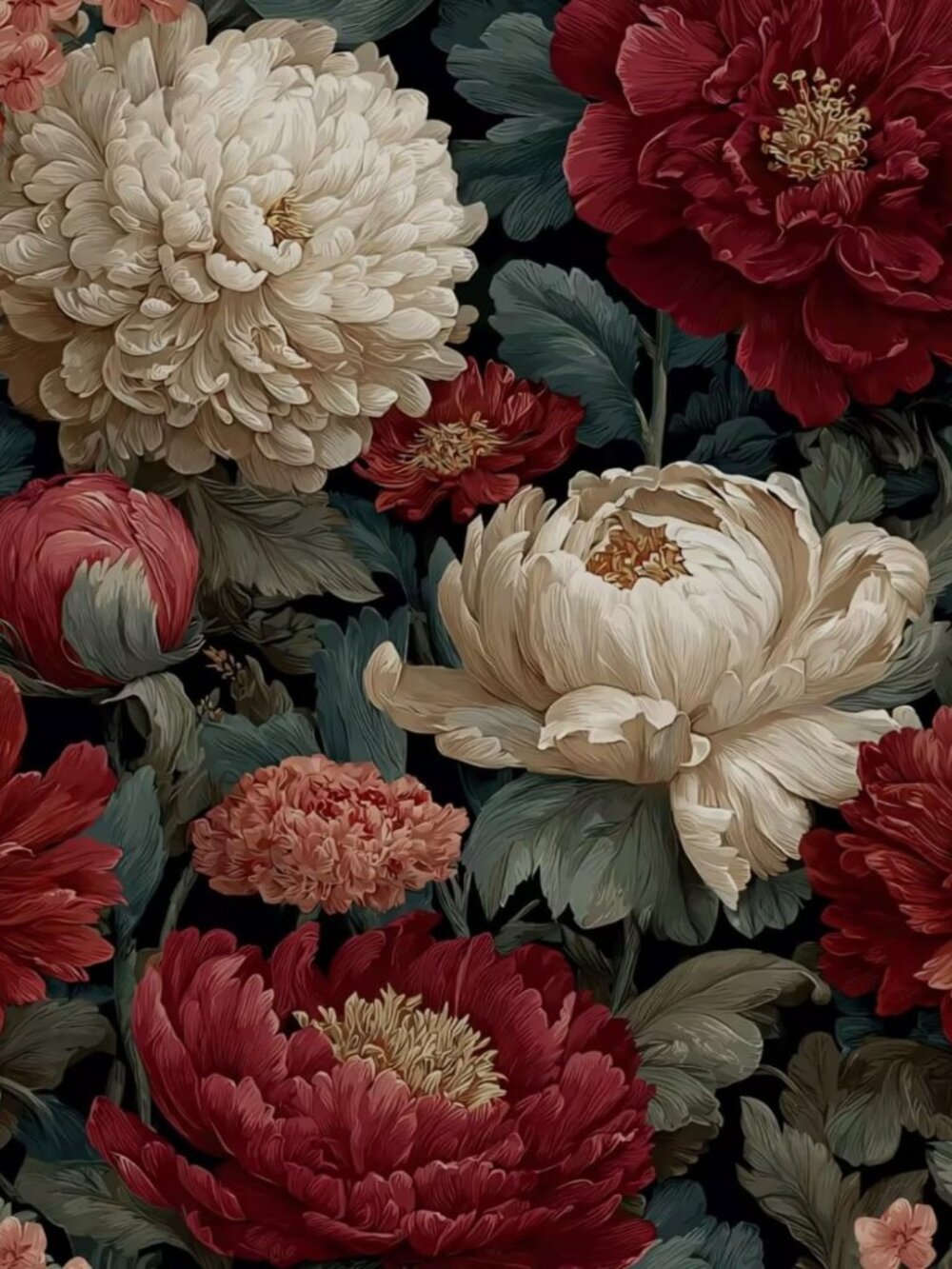 Vibrant Red Floral Peel & Stick Wallpaper - Vintage Design, 17.5" x 118" Roll